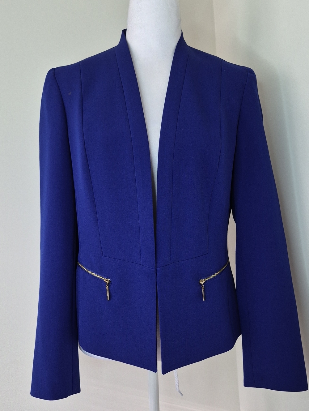 Kasper Women's Open-Front Blazer in Cobalt Blue with Gold Zips Size 6